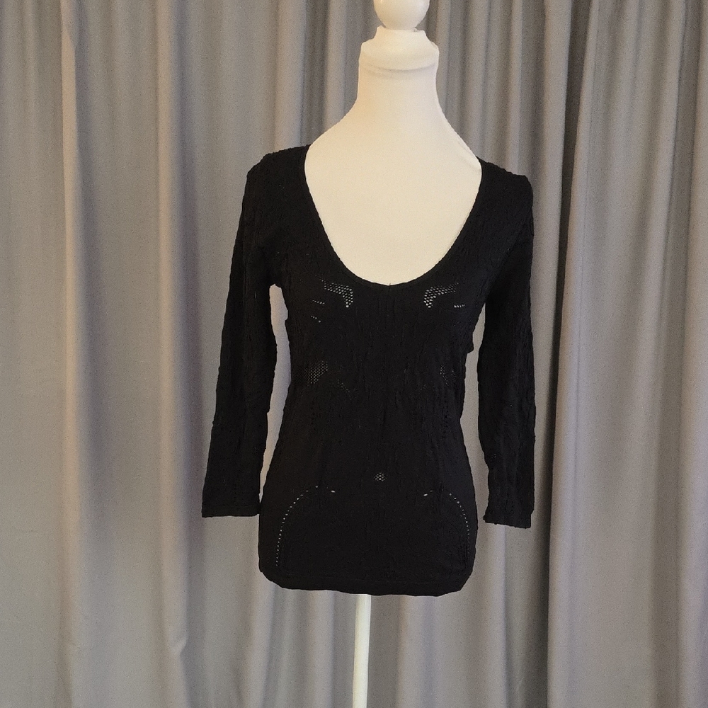 BONGO Black Textured Long Sleeve Bodysuit